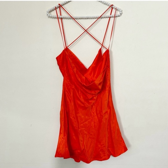 Zara Orange Satin Mini Slip Dress SIZE MEDIUM. Approximate length 33” - Picture 3 of 4